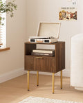 Nightstand,Small Bedside Table with Gold Frame,Morden Night Stand with 2 Drawer,End Table,Side Table with Drawer and Shelf for Bedroom,Living Room (Grey-1Drawer)