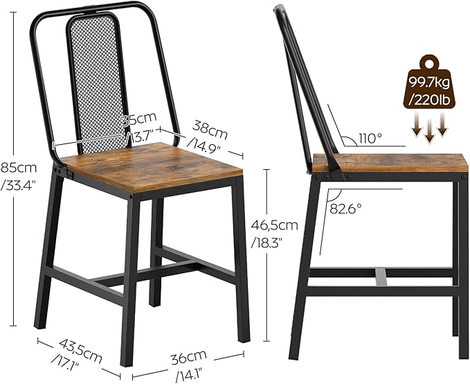 Dining Chairs Set of 6, Wooden Kitchen Chairs, Farmhouse Dining Chairs with Back Support, for Living Room, Kitchen, Rustic Brown and Black CY01L6BR
