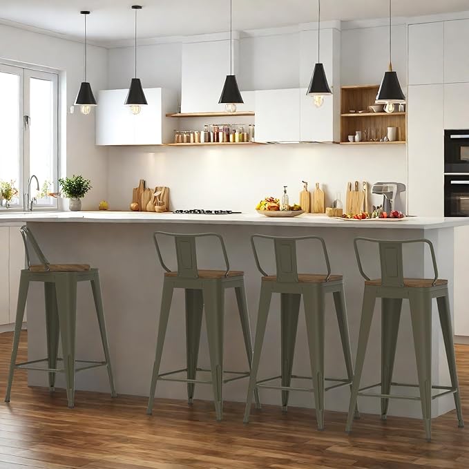26 Inch Swivel Bar Stools Set of 4, Counter Height Bar Stools with Low Back, Metal Industrial Bar Chairs for Kitchen Island (Rusty)