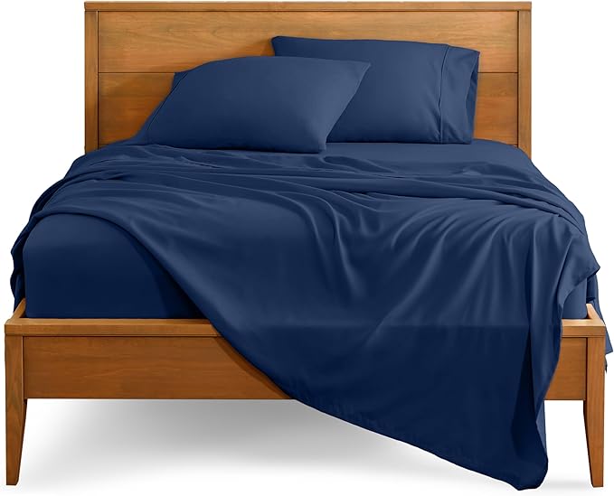 Bare Home Split Head Flex King Sheet Set - 1800 Ultra-Soft Microfiber Bed Sheets - Double Brushed - Deep Pockets - 4 Piece Set - FlexTop King Bedding Sheets (Split Head Flex King, Dark Blue)