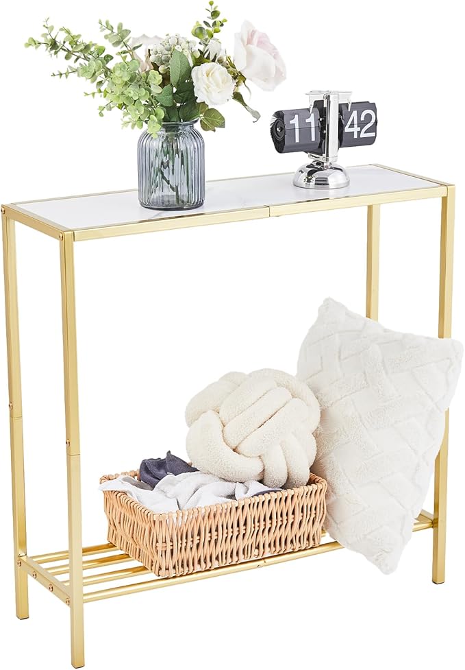 Wimarsbon 29.5" Sofa Tables, Narrow Console Table, 2 Tier Thin Sofa Table, Small Entryway Table with Shelf, Side Display Stand, Metal Frame Sturdy for Hallway, Living Room