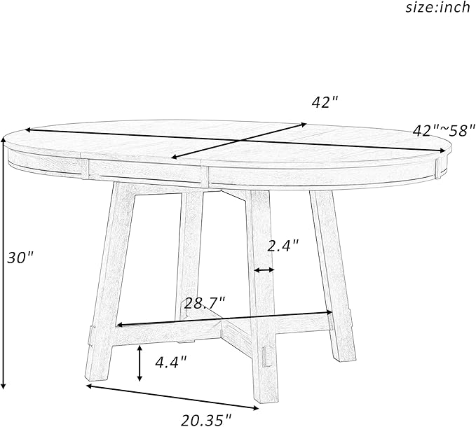 Farmhouse Style Expandable Round to Oval Dining Table with 16" Removable Leaf, Solid Wood Extendable Tabletop with Cross Trestle Legs, Space-Saving Kitchen-Tables for Home Apartment Restaurant