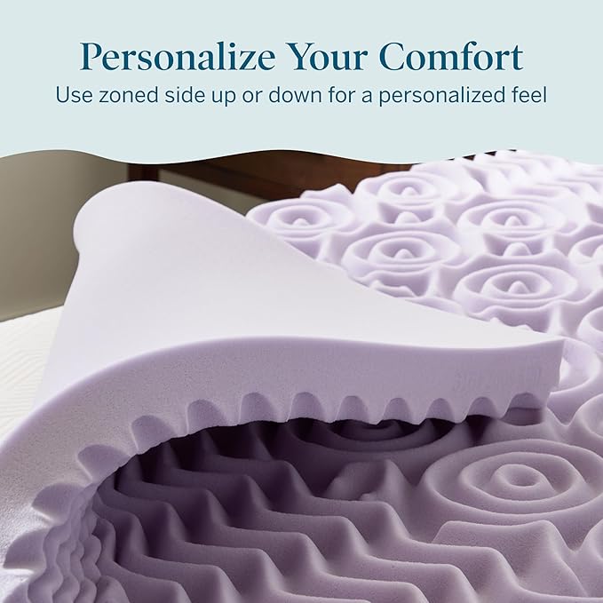 Lucid Lavender Infused 3 Inch Memory Foam Mattress Topper - Full XL Size - Plush Feel - 5 Convoluted Zones - CertiPUR Certified - New Home Owner & Dorm Room Essentials