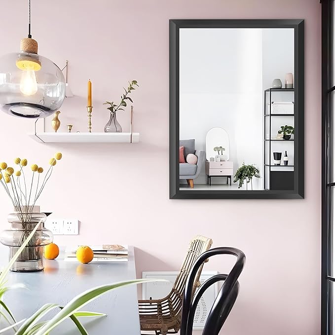 Amorho Black Bathroom Mirror, 24x30 Inch Thick Metal Framed Wall Mirrors for Over Sink, Bedroom, Living Room, Entryway, Rectangle Wall-Mounted Mirrors(Horizontal/Vertical).