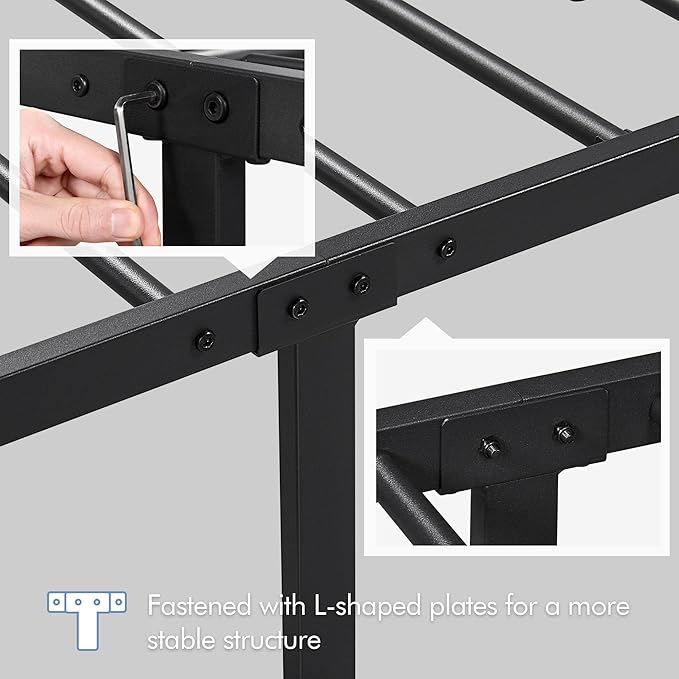 Yaheetech 14 Inch Queen Size Bed Frame Metal Platform Bed with Spindle Headboard Footboard/Mattress Foundation/No Box Spring Needed/Underbed Storage Space/Steel Slat Support/Easy Set up, Black