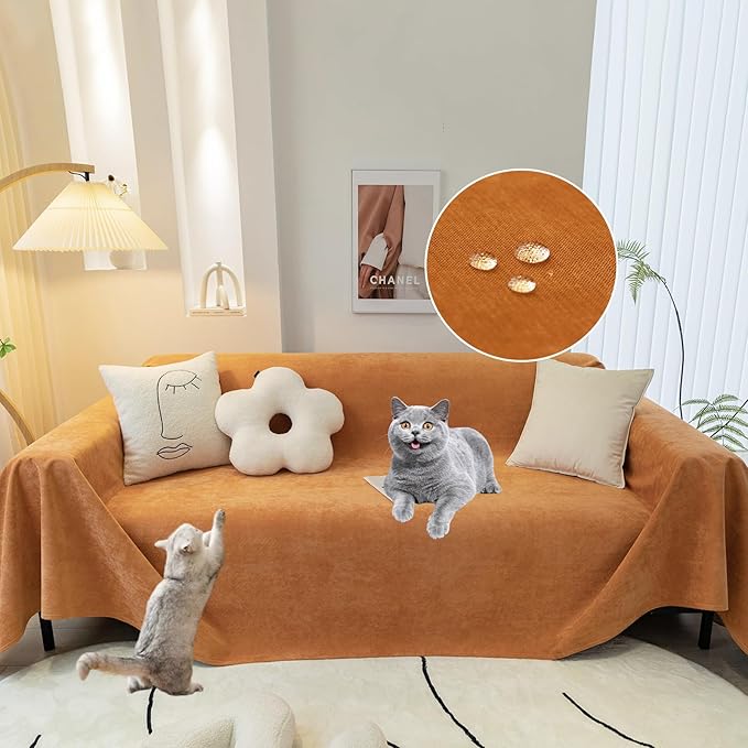 STACYPIK Waterproof Orange Couch Cover for Dogs, Washable Sofa Cover for 2 Cushion Couch, Anti-Cat Scratch Furniture Protector, Anti-Slip Pet Couch Protector,Tear Resistant Futon Cover-71X71IN