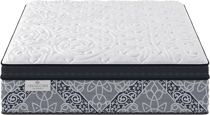 Kingsdown Passions Kelbrooke 16" Plush Euro Pillow Top Hybrid Mattress Twin XL, Gel Memory Foam Layer Motion Isolation Quilted Top Premium Mattress