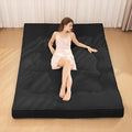Japanese Floor Mattress, 4" Thicken Futon Mattress Twin Size Sleeping Pad, Corduroy Foldable Floor Pad, Roll Up Tatami Mat for Adults Guest Room Bedroom, Black