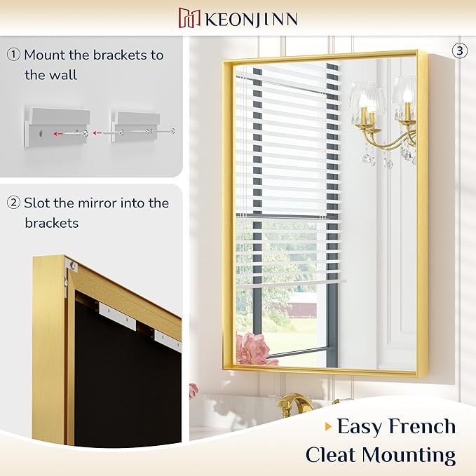 Keonjinn Brushed Gold Bathroom Mirror 36 x 36 Inch Gold Wall Square Mirror Metal Framed Rectangular Mirror for Bathroom Aluminum Alloy Frame Gold Vanity Mirror for Over Sink(Horizontal/Vertical)