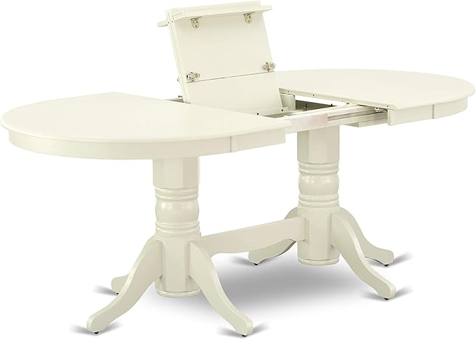 East West Furniture VAKE5-LWH-W 5 Piece Kitchen Table Set for 4 Includes an Oval Dining Room Table with Butterfly Leaf and 4 Solid Wood Seat Chairs, 40x76 Inch, Linen White