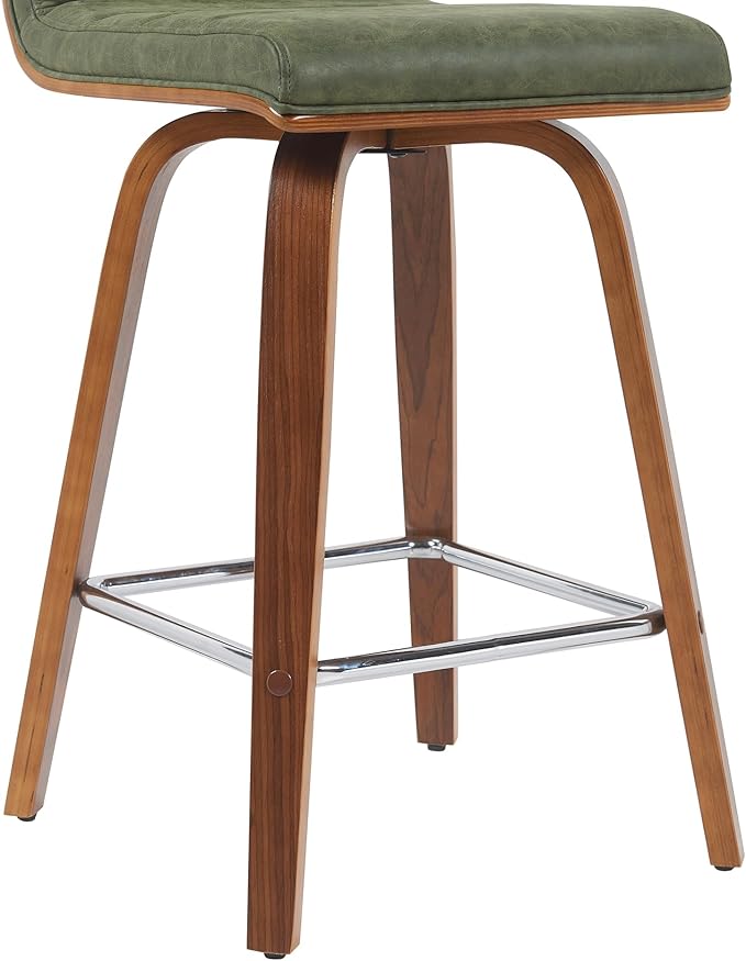 Vienna Modern Counter Height Swivel Bar Stool with Vintage Green Upholstered Seat and Walnut Finished Wood Frame Set of 3