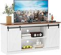 Sweetcrispy Farmhouse TV Stand for Living Room Bedroom White 65 Inch, Tall Entertainment Center with Storage Shelves, Media Console Cabinet with Wood Board, 300 LBS Capacity, and Sliding Barn Door