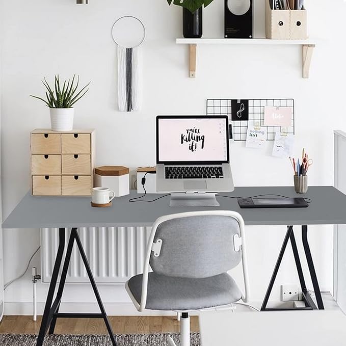 Kaboon 48"x26" Universal Table Top, Solid One-Piece Desktop, Reversible Melamine Countertop, Double Desks, L-Desk DIY, Gray