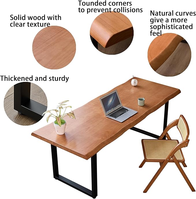 Stylish Solid Wood Office Desk with Sturdy Metal Base - Durable Multi-Size Executive Computer & Dining Table - Perfect for Home Office & Work Environments (Brown, 78.74in)