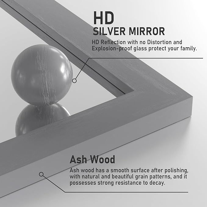 Farmhouse Wall Mirror, Rustic Wood Frame Bathroom Mirror Barn Door Inspired Decorative Vanity Dress Mirrors for Living Room Entryway, 24x36 INCH Gray Vertical