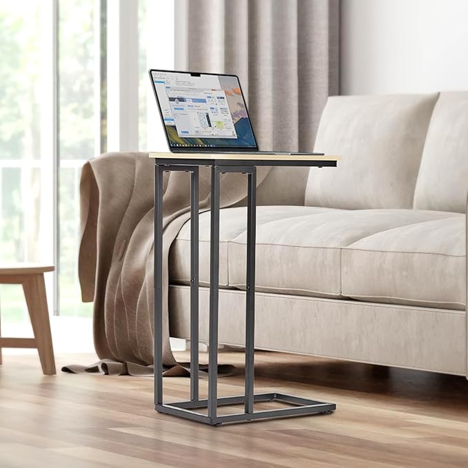 C-Shaped End Table, TV Tray Set of 2, Couch Side Laptop Table, for Living Room, Bedroom, Small Spaces, White, 2 Pack