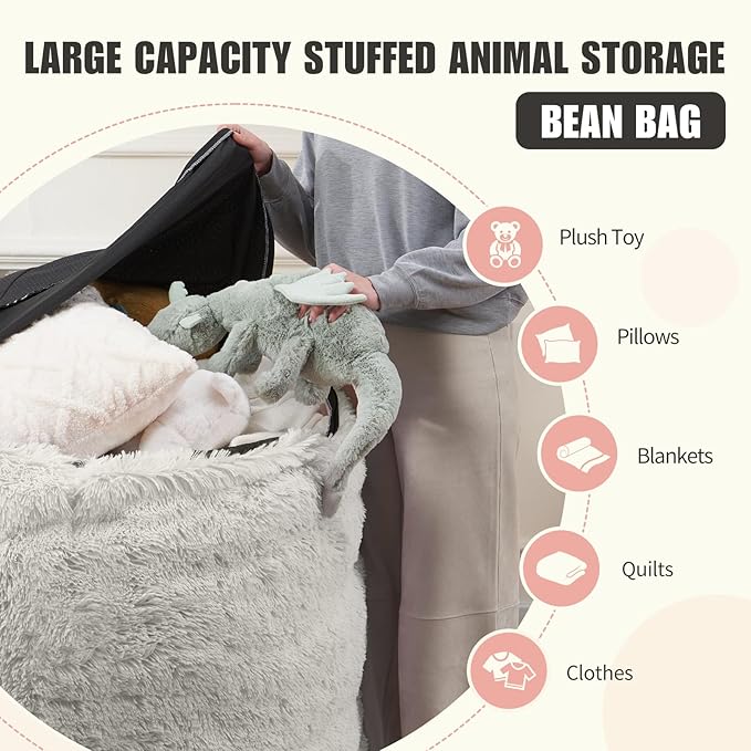 6FT Fur Comfy Bean Bag Cover for Living Room(No Filler), Big Fluffy Stuffed Animal Storage Bean Bag Chair Cover Rainbow, Furry Fuzzy Bean Bag Cover for Adults Kids Girls, Anti-Slip, Colorful