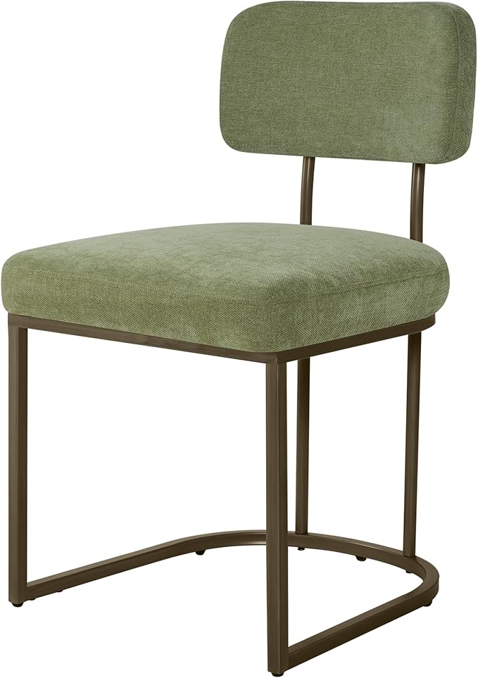 Dining Chairs Set of 4, Upholstered Modern Kitchen Chairs with Ergonomic Backrest, Fabric Cushion Seat & Metal Legs for Living Room, Restaurant, and Café, Green, 2Boxs