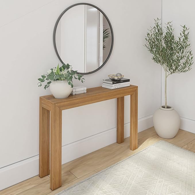 Plank+Beam Modern Solid Wood Console Table, 46.25 Inch, Sofa Table, Narrow Entryway Table for Hallway, Behind The Couch, Living Room, Foyer, Easy Assembly, Pecan