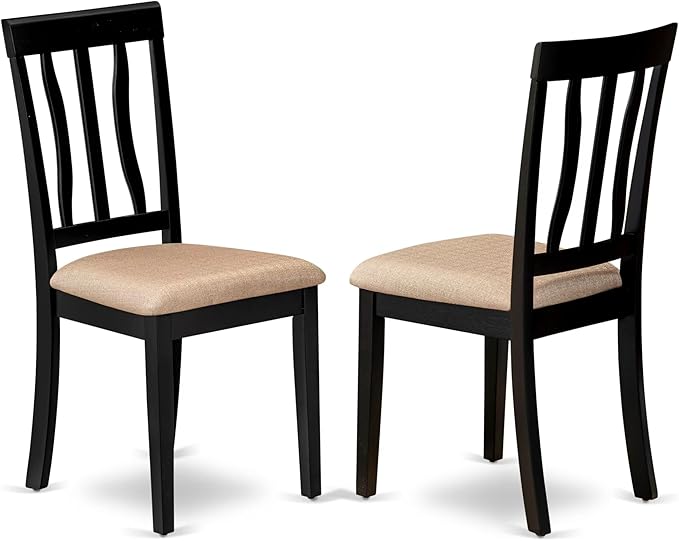 East West Furniture LGAN9-BCH-C 9 Piece Dining Set Includes a Rectangle Dining Room Table with Butterfly Leaf and 8 Linen Fabric Upholstered Chairs, 42x84 Inch, Black & Cherry