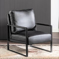 Container Furniture Classic Mid Century Modern Accent Chair with Durable Square Metal Frame, Armchair for Living Room, Bedroom, Home Office in Spotted Microfiber Upholstery, Black -PU Leather