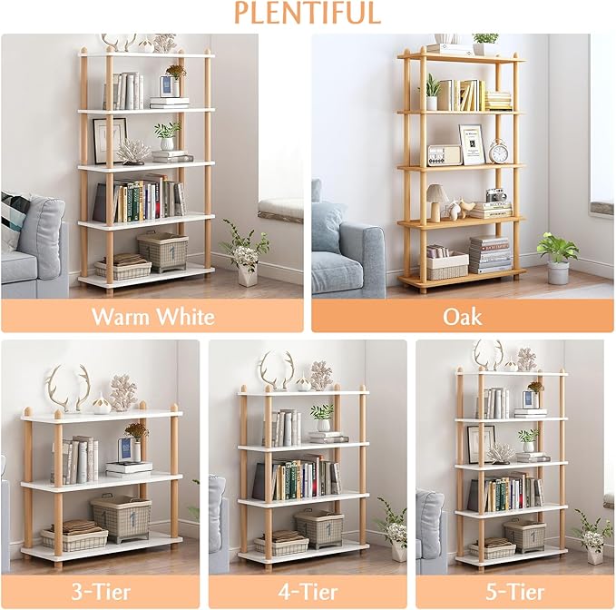 IOTXY 3-Tier Wooden Shelf Bookcase - Modern Open Bookshelf, Free Standing Storage Rack, Multifunctional Display Stand for Home and Office, White, Rectangle