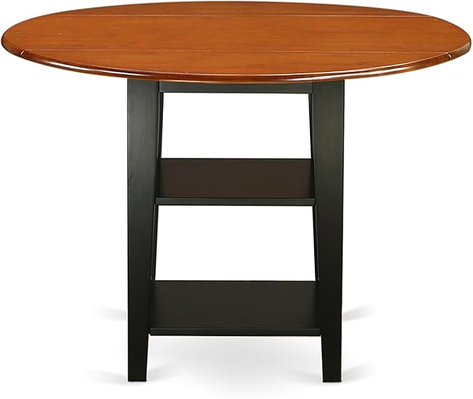 East West Furniture SUAN3-BCH-W 3 Piece Dining Room Table Set Contains a Round Dining Table with Dropleaf & Shelves and 2 Wood Seat Chairs, 42x42 Inch, Black & Cherry