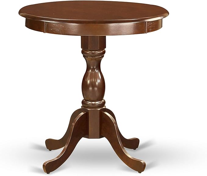 East West Furniture ESBR3-MAH-04 3 Piece Modern Dining Table Set Contains a Round Wooden Table with Pedestal and 2 Light Tan Linen Fabric Parson Dining Chairs, 30x30 Inch, Mahogany