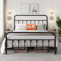Full Size Bed Frame-Classic Metal Platform Bed Frame Mattress Foundation with Victorian Style Iron-Art Headboard/Footboard/Under Bed Storage/No Box Spring Needed/Black