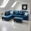 L Shaped Couch PU Leather Sectional Couch Upholstered 3 Pieces Sofas for Living Room with Chaise, Storage Ottoman for Office and Small Apartment, Peacock Blue