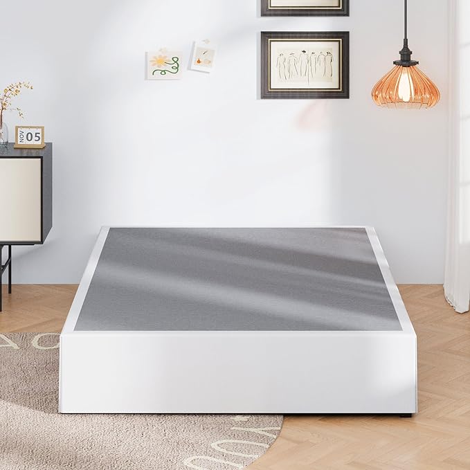 16 Inch Queen Bed Frame with White Skirt Cover, Metal Bed Frame Queen Size with Storage, No Box Spring Needed, Heavy Duty, Easy Assembly, Noise Free, Mattress Foundation