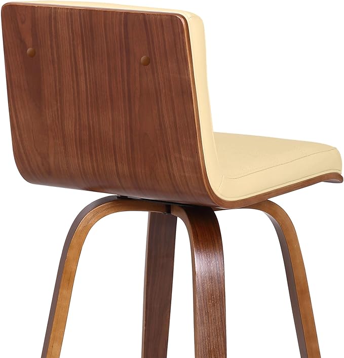 Armen Living Vienna 26" Swivel Counter Stool in Walnut Wood Finish with Cream Faux Leather - Set of 4