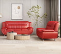 Container Furniture Direct Michael Modern Faux Leather Upholstered Stainless Steel Legs Living Room Sofa, Chair, Persian Red
