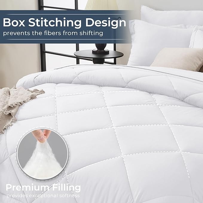 HEVUMYI White Queen Comforter Set - 7-Piece All Season Bed in a Bag Queen, Ultra Soft Bedding Set with Comforter, Flat Sheet, Fitted Sheet, Pillowcases, Pillow Shams