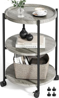 End Tables Living Room, 3-Tier Modern End Table with Wheels, Small Side Table Nightstand Bedside Table for Living Room, Bedroom, or Small Spaces-Gray