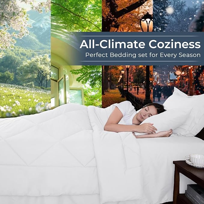 HEVUMYI Twin Comforter Set - 5-Piece All Season Bed in a Bag Twin, Ultra Soft Bedding Set with Comforter, Flat Sheet, Fitted Sheet, Pillowcases, Pillow Shams, White