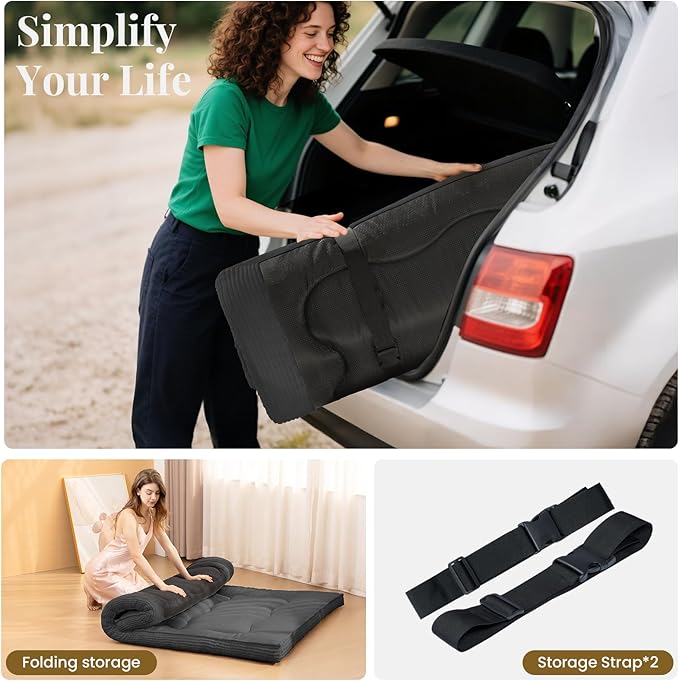 Japanese Floor Mattress, 4" Thicken Futon Mattress Queen Size Sleeping Pad, Corduroy Foldable Floor Pad, Roll Up Tatami Mat for Adults Guest Room Bedroom, Grey