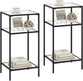 Homhedy 3-Tier Side Tables Set of 2, End Tables with Tempered Glass, Nightstands with Storage Shelves, Slim Sofa Tables for Living Room, Bedroom (2, Black)