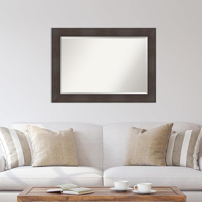Amanti Art Brown Wall Mirror 30x42 William Rustic Woodgrain Rectangle Bathroom Mirror for Wall Decor Living Room, Large Classic Frame, Hangs Horizonally and Vertically, Bathroom Decor, Beveled Edge
