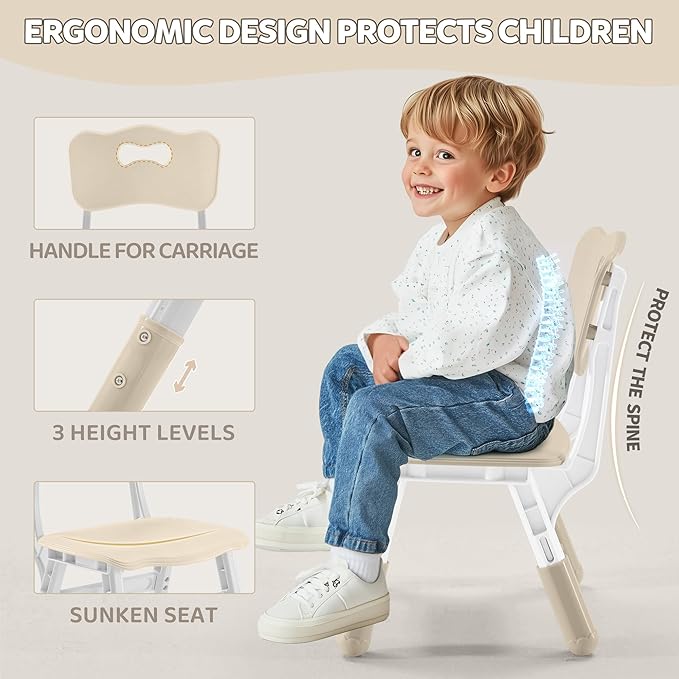 Adjustable Kids Table & Chairs Set for Ages 3-8 | 31.5"x23.6" Easy-Clean Activity Table | Meets ASTM/CPSC Standards for Daycare, Homeschool & Playroom (Natural, 4 Chairs)