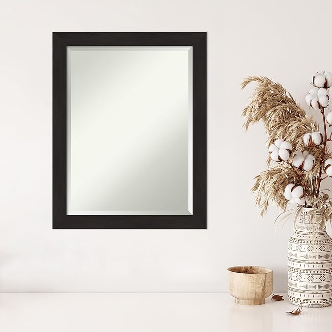 Amanti Art Brown Wall Mirror 28x22 Furniture Espresso Narrow Rectangle Bathroom Mirror for Wall Decor Living Room, Medium Casual Frame, Hangs Horizonally and Vertically, Bathroom Decor, Beveled Edge