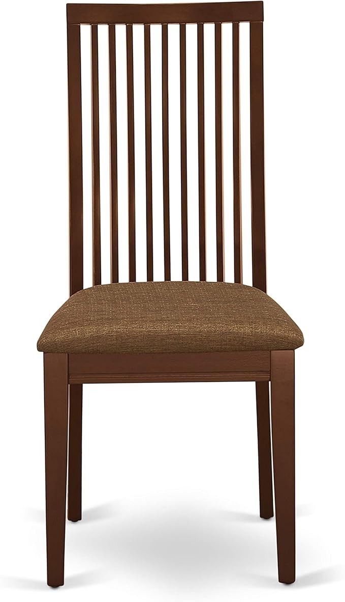 East West Furniture ESIP3-MAH-C 3 Piece Modern Dining Table Set Contains a Round Wooden Table with Pedestal and 2 Linen Fabric Upholstered Dining Chairs, 30x30 Inch, Mahogany