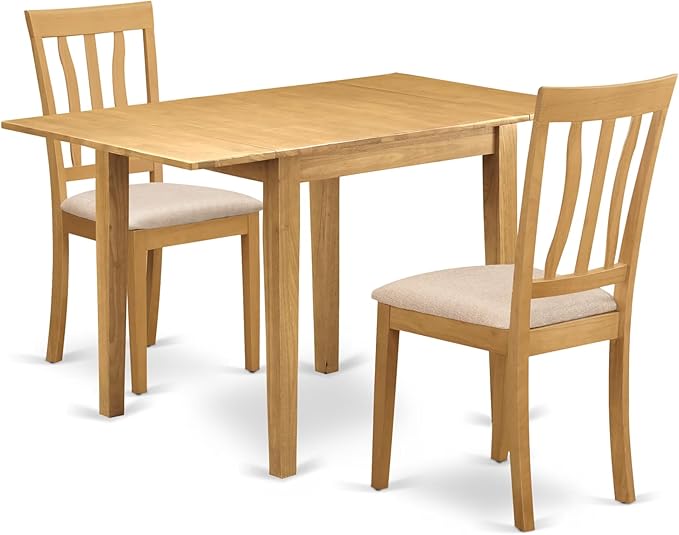 East West Furniture NDAN3-OAK-C 3 Piece Dining Table Set for Small Spaces Contains a Rectangle Dining Room Table with Dropleaf and 2 Linen Fabric Upholstered Chairs, 30x48 Inch, Oak