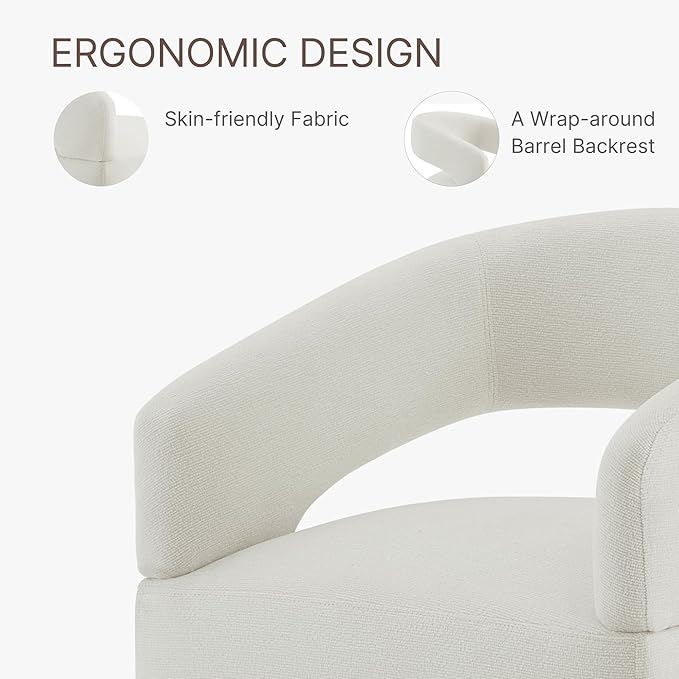 Upholstered Dining Chairs with Removable Casters Barrel Side Armchair with Rollers for Diningroom Bedroom Livingroom Reading Room, Ivory, 2PCS