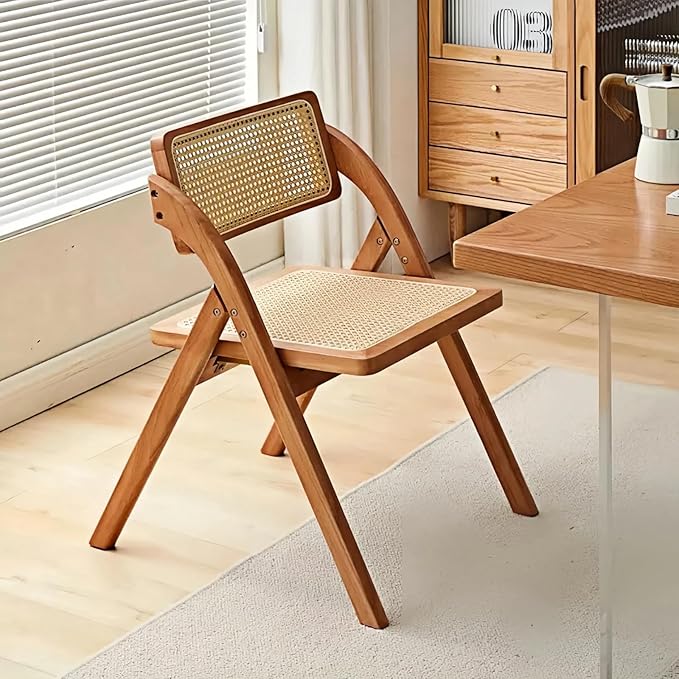 Simple Rattan Dining Chair Set of 2, Foldable Lounge Chair, Suitable for Living Room, Dining Room, Bedroom Desk Office Chair. (Cherry Color Set of 2)