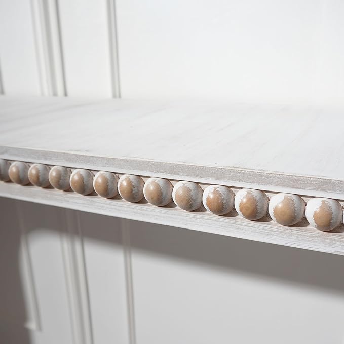 KEIKI Wood Console Table Behind Couch & Sofa, Retro Style with Curved Waterfall & Wood Beads Design, for Entryway, Living Room, Antique White