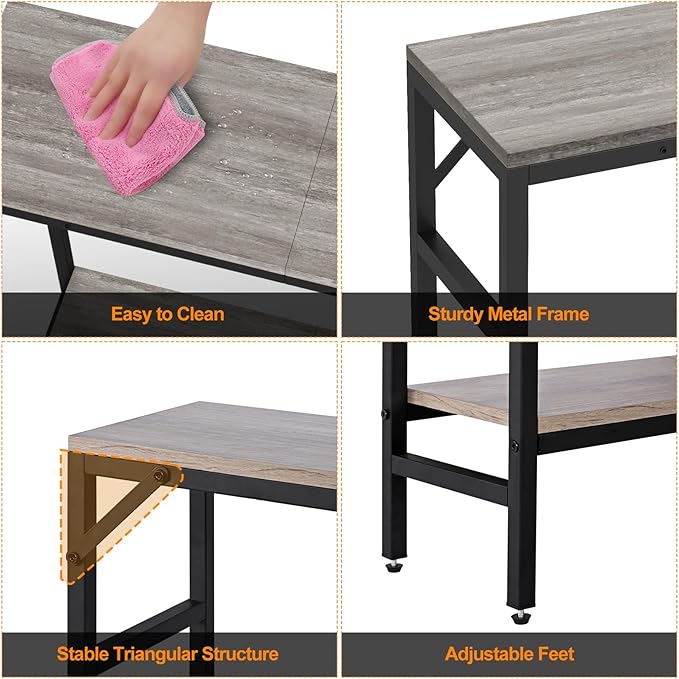 Narrow Console Table, 2 Tier Entryway Table, Thin Sofa Table, Industrial Couch Table with 2 Support Bar, Small Side Tables for Living Room, Bedroom, Hallway, Foyer, Grey