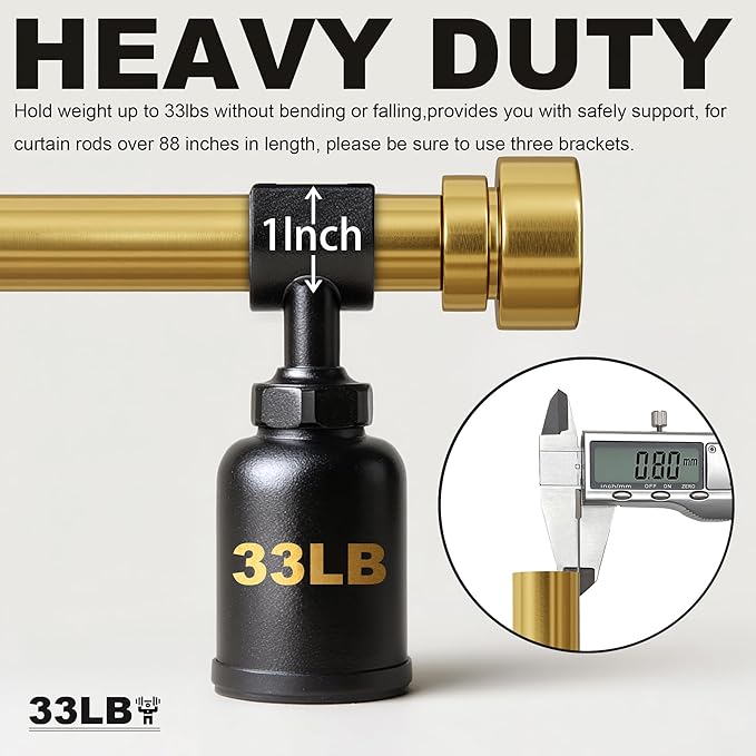 2 Pack Modern Gold Curtain Rods for Windows 66 to 120 Inches Adjustable Heavy Duty 1" Diameter Brass Window Curtain Rod with Solid Metal Finials for Outdoor Farmhouse Bedroom Kitchen Living Room