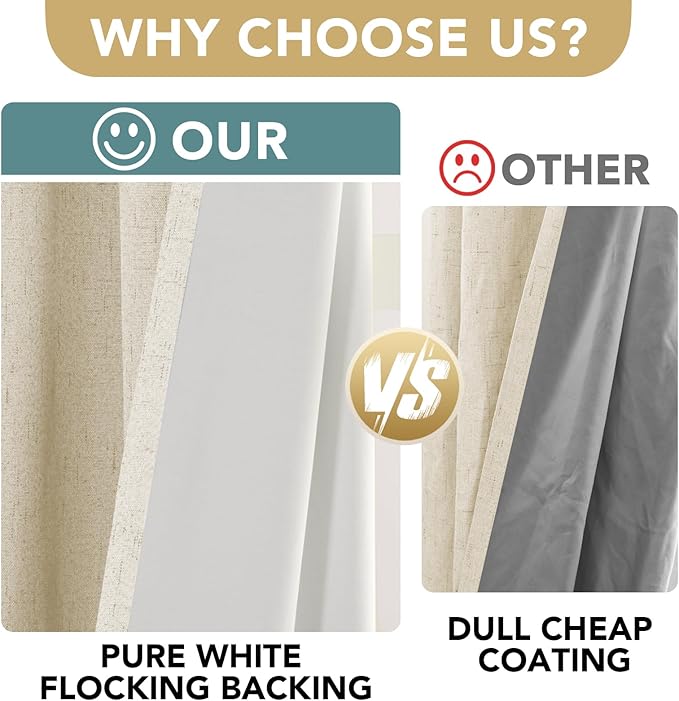 H.VERSAILTEX 100% Blackout Curtains for Bedroom Thermal Insulated Linen Textured Curtains Heat and Full Light Blocking Drapes Living Room Curtains 2 Panel Sets, Bleached Sand, 52x54 Inch
