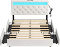 Rolanstar Full Size Bed Frame with 4 Storage Drawers and Charging Station, Full Bed with Led Lights, 2 USB & 1 Type C, Adjustable Headboard 38.9/40.10 Inches, No Box Spring Needed, White